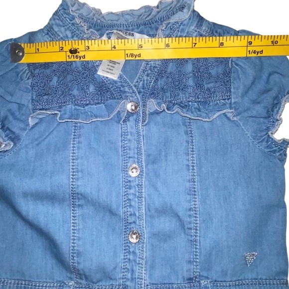 Guess Kids Denim Lace/Embroidery Flare Dress Size 4T Blue 100% Cotton - Picture 3 of 10